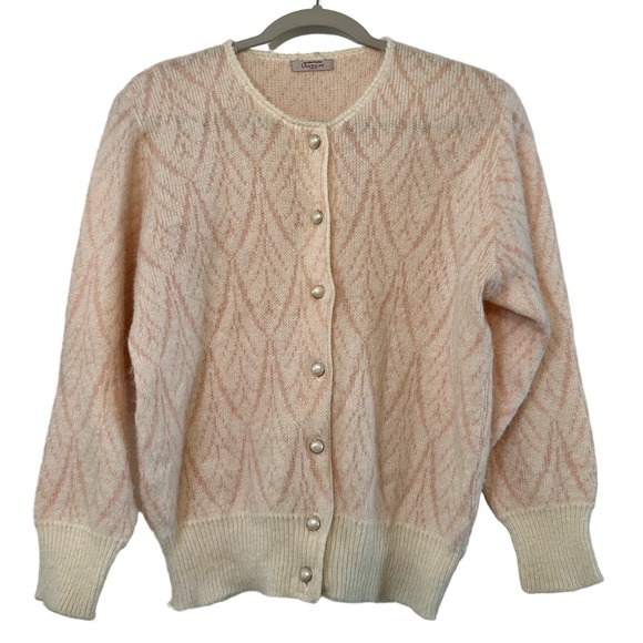 Vareuse Tokyo Sweaters - Vareuse Tokyo Angora Wool Blend Button Front Cardigan Sweater Ivory Pink Size M